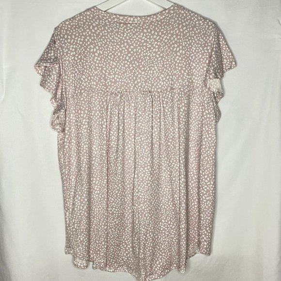 Plus Size- Ruffle Sleeve Round Neck Top- Dusty Rose with white spots - Picture 2 of 7